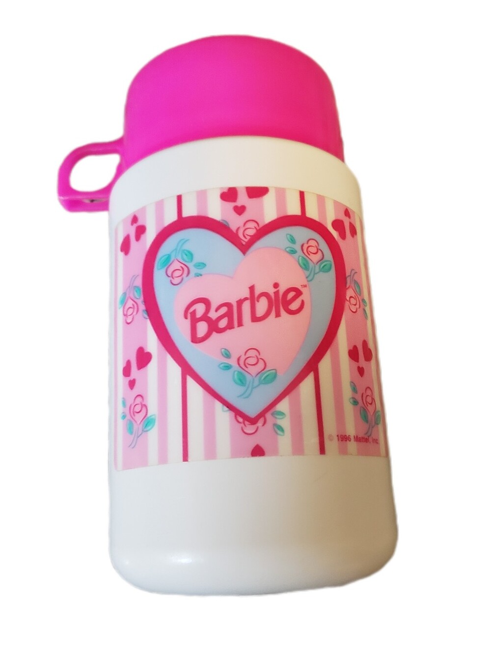 Vintage Barbie Thermos Made by Mattel 1996 Pink Hearts And Flowers No Straw